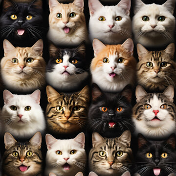 many faces expression of cats, pattern design