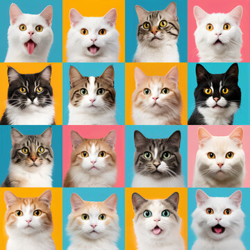 colorful pop art pattern of cats