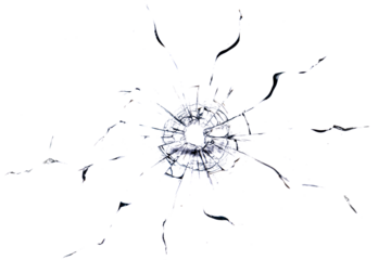 Broken glass texture. Bullet hole. Transparent background