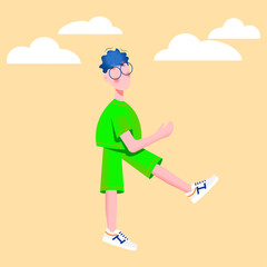 person walking in a green summer suit
