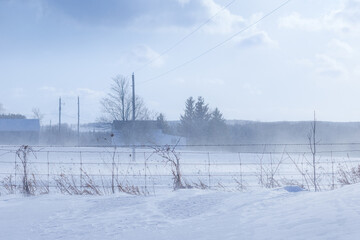 Winter storm at farm