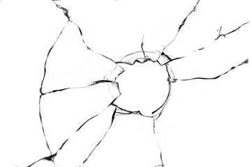 Broken glass texture. Bullet hole. Transparent background