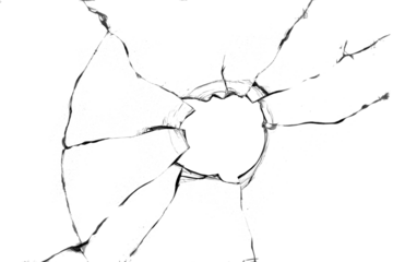 Broken glass texture. Bullet hole. Transparent background