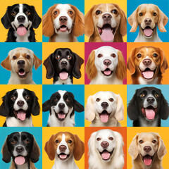 pop art of cute happy dogs, seamless pattern