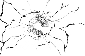 Broken glass texture. Bullet hole. Transparent background