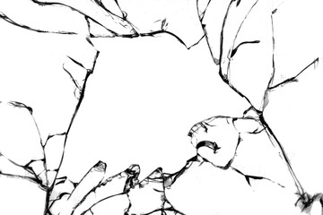 Broken glass texture. Bullet hole. Transparent background