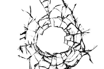 Obraz premium Broken hole in glass white background