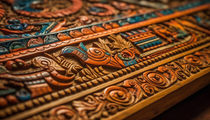 Ancient wood mosaic souvenir symbolizes indigenous culture generative AI