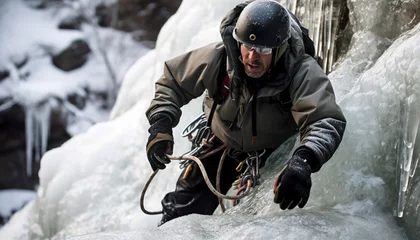 Foto op Plexiglas Mountain climber conquers frozen peak with determination generative AI © Jeronimo Ramos