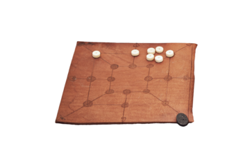 Mill game, popular in ancient Roman, isolated on a white background. Reconstruction of board games from the Roman Empire