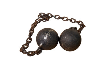 Double core chain shot for knippel ship masts by cannon shot, isolated on a white background. An...