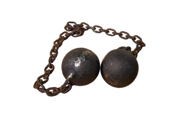 Double core chain shot for knippel ship masts by cannon shot, isolated on a white background. An ancient military arsenal of events from the Russian-Swedish War
