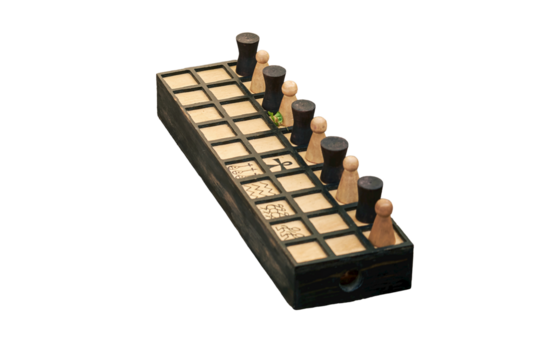 Senet game, popular in ancient Roman, isolated on a white background. Reconstruction of board games from the Roman Empire
