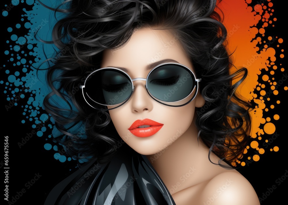 Sticker A woman with sunglasses and a black dress, AI