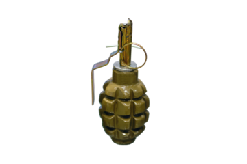 A blank grenade used for training and education purposes in the military, isolated on white background.