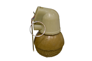A military training grenade designed to simulate an explosion during soldier education, isolated on white background.