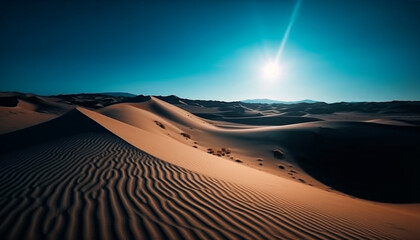 Fototapeta na wymiar Tranquil sand dunes ripple in arid heat, beauty in nature generated by AI