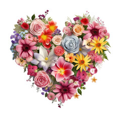 Flower heart, isolated heart made of roses, st valentine's day clipart