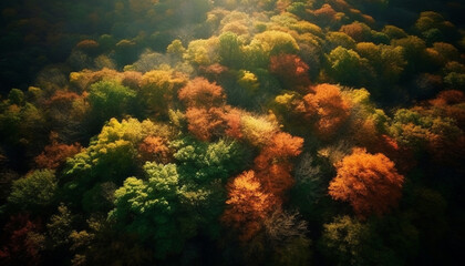 Naklejka na ściany i meble Vibrant autumn landscape multi colored leaves on trees in forest generated by AI