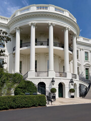 The sunny south side of the White House, where the President of the United States resides.Vertical.