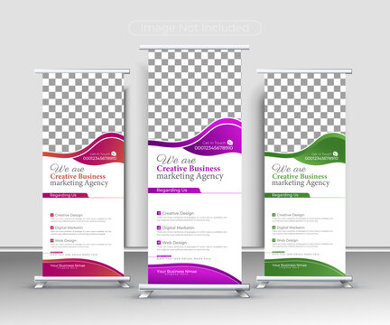This is a Professional, Clean and Modern Corporate Roll Banner. It can be used for all business. Image placeholders are clipping masks to make it easy for you to add image And edit files