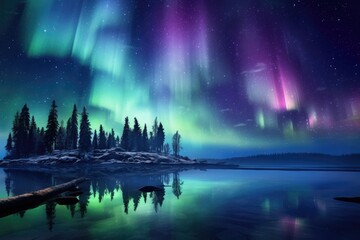 green, blue and purple aurora borealis Generative AI