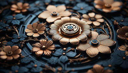 Ornate floral pattern in gold, an antique souvenir of elegance generated by AI