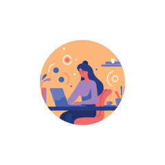 beautiful woman sitting working on her notebook, vector illustration