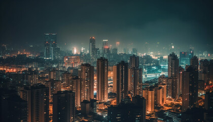 Obraz premium Beijing futuristic skyline glows with multi colored skyscrapers at night generated by AI