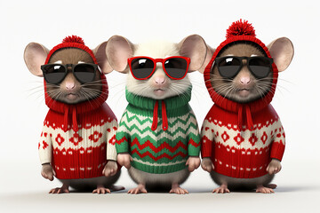 Three Blind Mice Wearing Ugly Christmas Sweaters