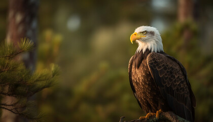 Majestic bald eagle perching on branch, talons in focus generated by AI