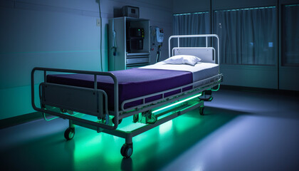 In the hospital ward, an illuminated patient awaits recovery generated by AI