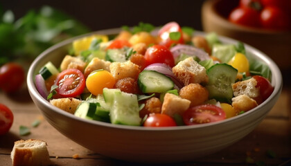 Healthy grilled vegetable salad with mozzarella and olive oil dressing generated by AI