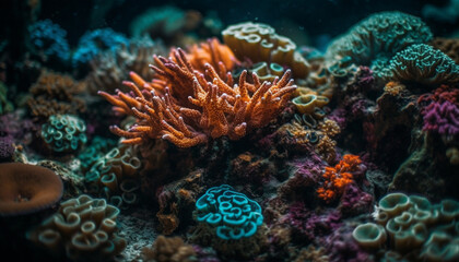 Fototapeta na wymiar Deep sea adventure colorful reef and aquatic animals in motion generated by AI