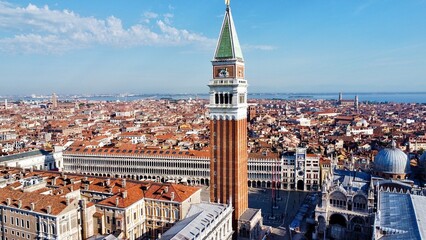 drone photo Saint-Marc Campanile, Campanile di San Marco Venice Italy Europe  - obrazy, fototapety, plakaty