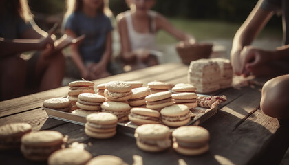 Obraz premium Sweet homemade cookies bring joy to cheerful girls outdoors generated by AI