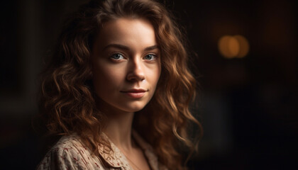 Fototapeta premium Confident young woman exudes elegance and beauty with curly hair generated by AI