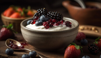 Fresh berry yogurt bowl a gourmet summer indulgence with granola generated by AI