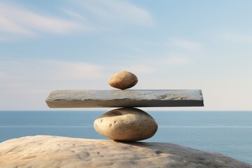 Beautiful landscape with rocks stacked in sea water. Generative AI