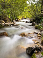 Long exposure of Rio di Funes Villnoesser Bach (engl. Villnoess creek) in South Tyrol, Italy