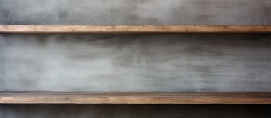 Top view of wooden shelves on a concrete wall