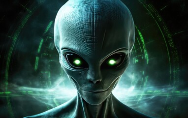 Gray alien portrait. alien creatures on earth. aliens from outer space.