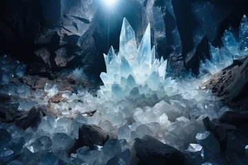 Papier Peint photo Paysage fantastique Underground cave full of crystals. Generative AI