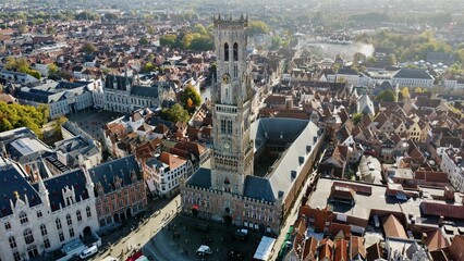 Obraz premium drone photo Bruges belfry, Belfort Bruges belgium europe