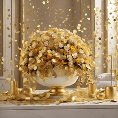 A Luxurious And Dazzling Composition Showcasing An Arrangement Of Golden Confetti Ai Generative