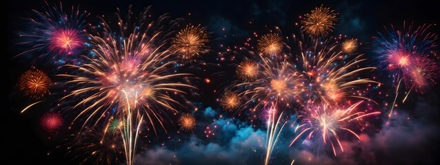 Fireworks Background Colorful Firework Wallpaper Fireworks Illustration Glowing Colorful Fireworks On Dark Sky AI Generative