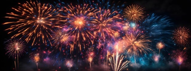 Fireworks Background Colorful Firework Wallpaper Fireworks Illustration Glowing Colorful Fireworks On Dark Sky AI Generative