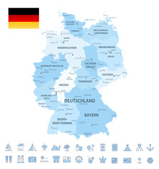 Germany Map and Travel Flat Icons with Spotted Soft Blue Colors - 659684314