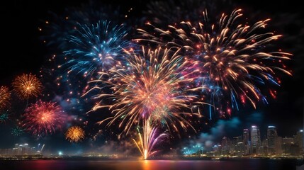 Fireworks Background Colorful Firework Wallpaper Fireworks Illustration Glowing Colorful Fireworks On Dark Sky AI Generative
