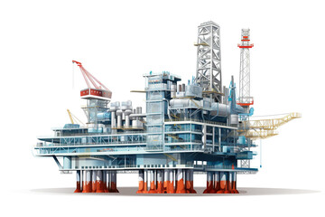 Detailed illustration of an industrial oil rig platform on the ocean isolated on a white background	